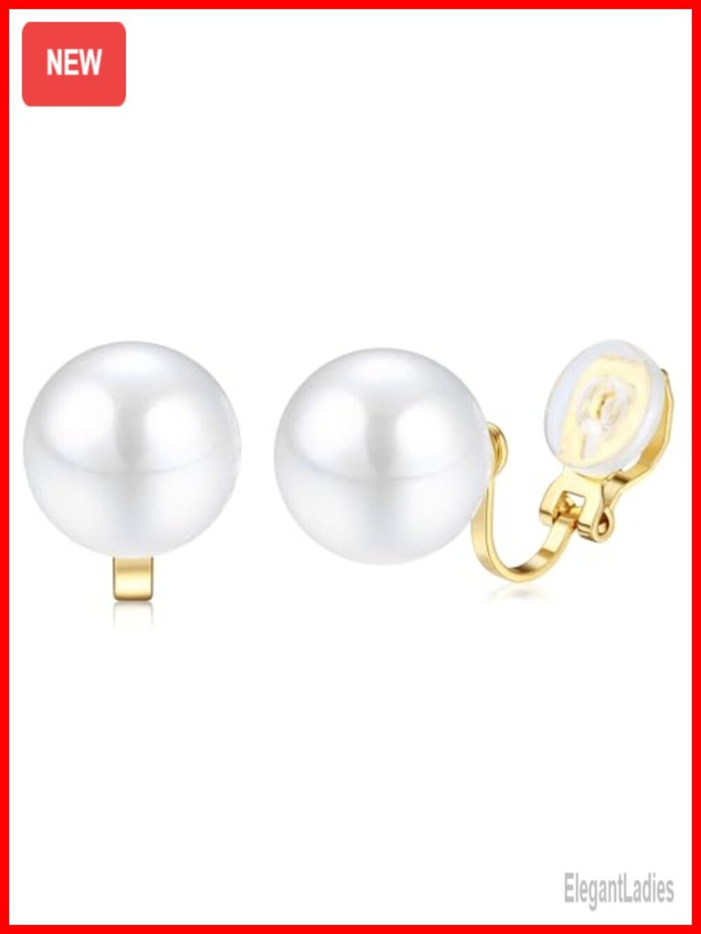 14K White Gold Plated Pearl Clip On Earrings Dangle Drop Wedding